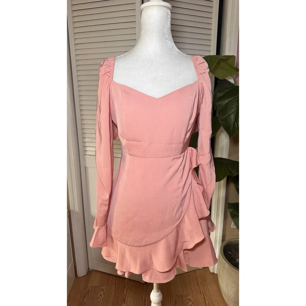More To Come Revolve Ruffle Long Sleeves Blush Mini Dress Size S - Picture 2 of 13